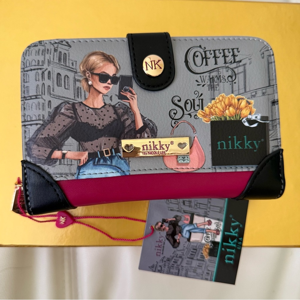 Nikky Women's Fashion Wallet - Gray and Pink Coffee Lovers!
